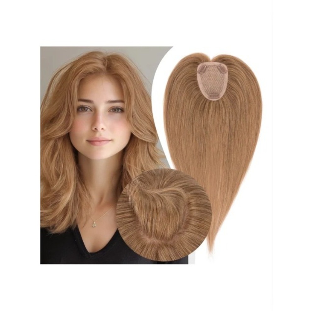 S-noilite 12in Human Hair Topper Light Brown Lace Base Hairpiece for Women